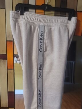 Calvin Klein Womens Gray Thick Joggers with Logo Tape